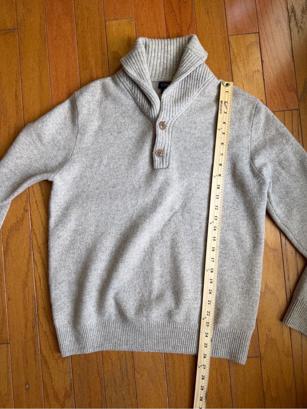 J Crew Oatmeal Pullover Shawl Neck Sweater 100% Lambswool Men’s Size Medium - Picture 8 of 8